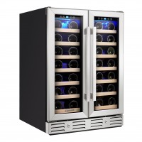 Kalamera 24" 4.2cu.ft 40-bottle Built-in Wine Cooler Two Door Dual Zone